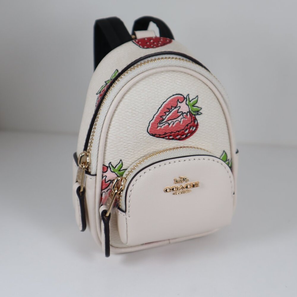 Coach Mini Court Backpack Bag Charm with Strawberry Print CAO93 NWT
